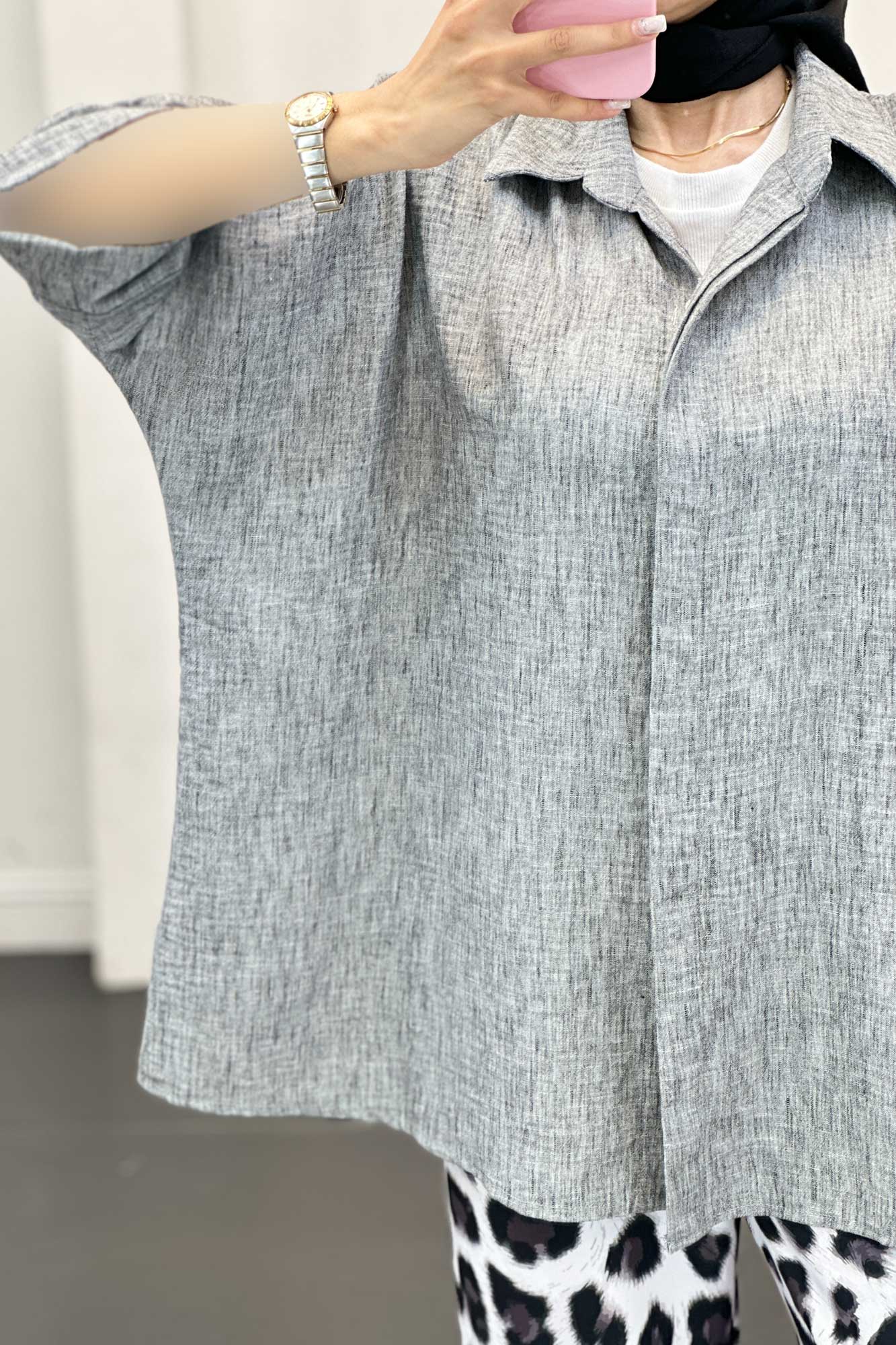 شومیز شانتون برفکی آستین پاکتی مرینوس