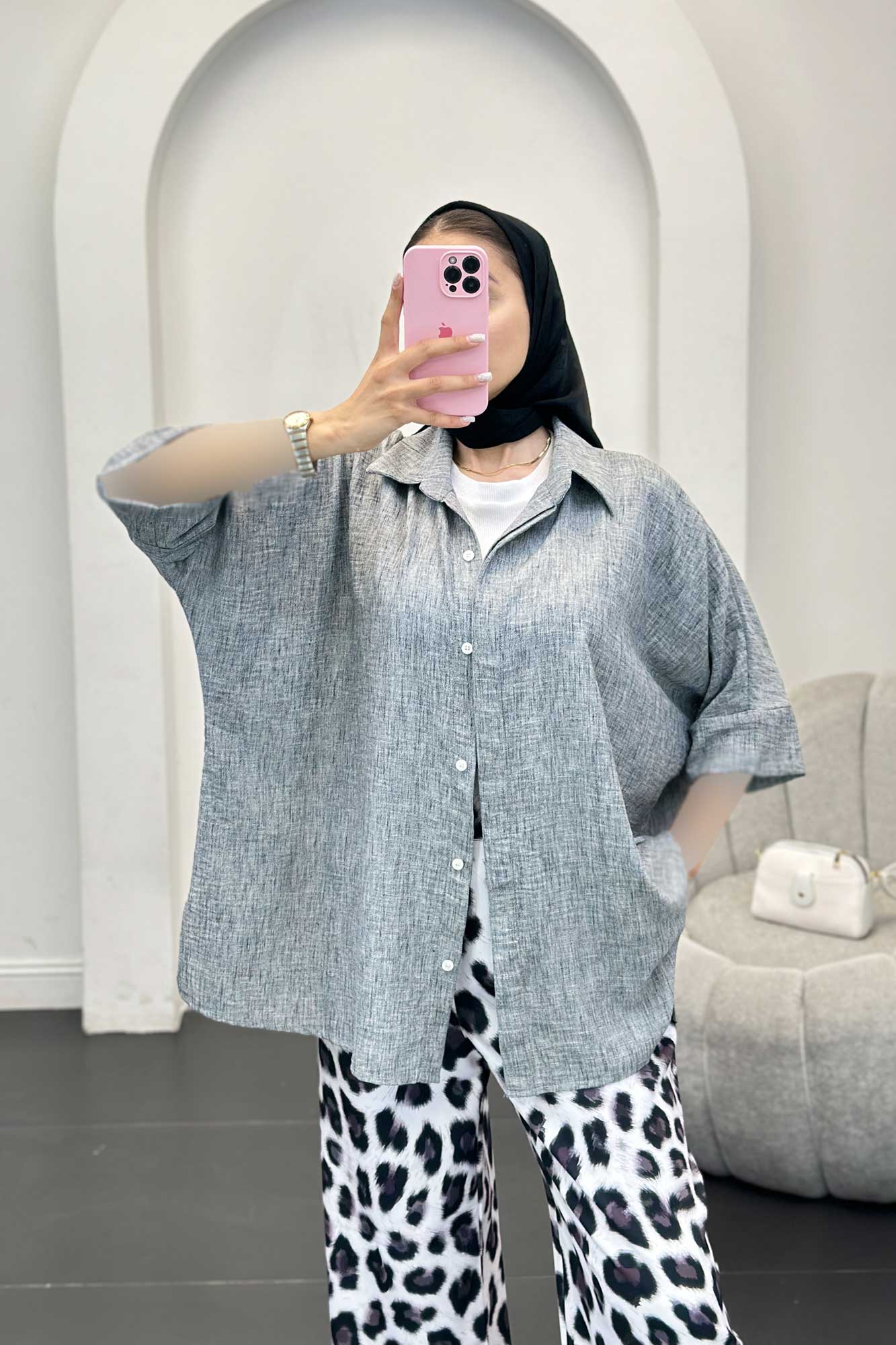 شومیز شانتون برفکی آستین پاکتی مرینوس