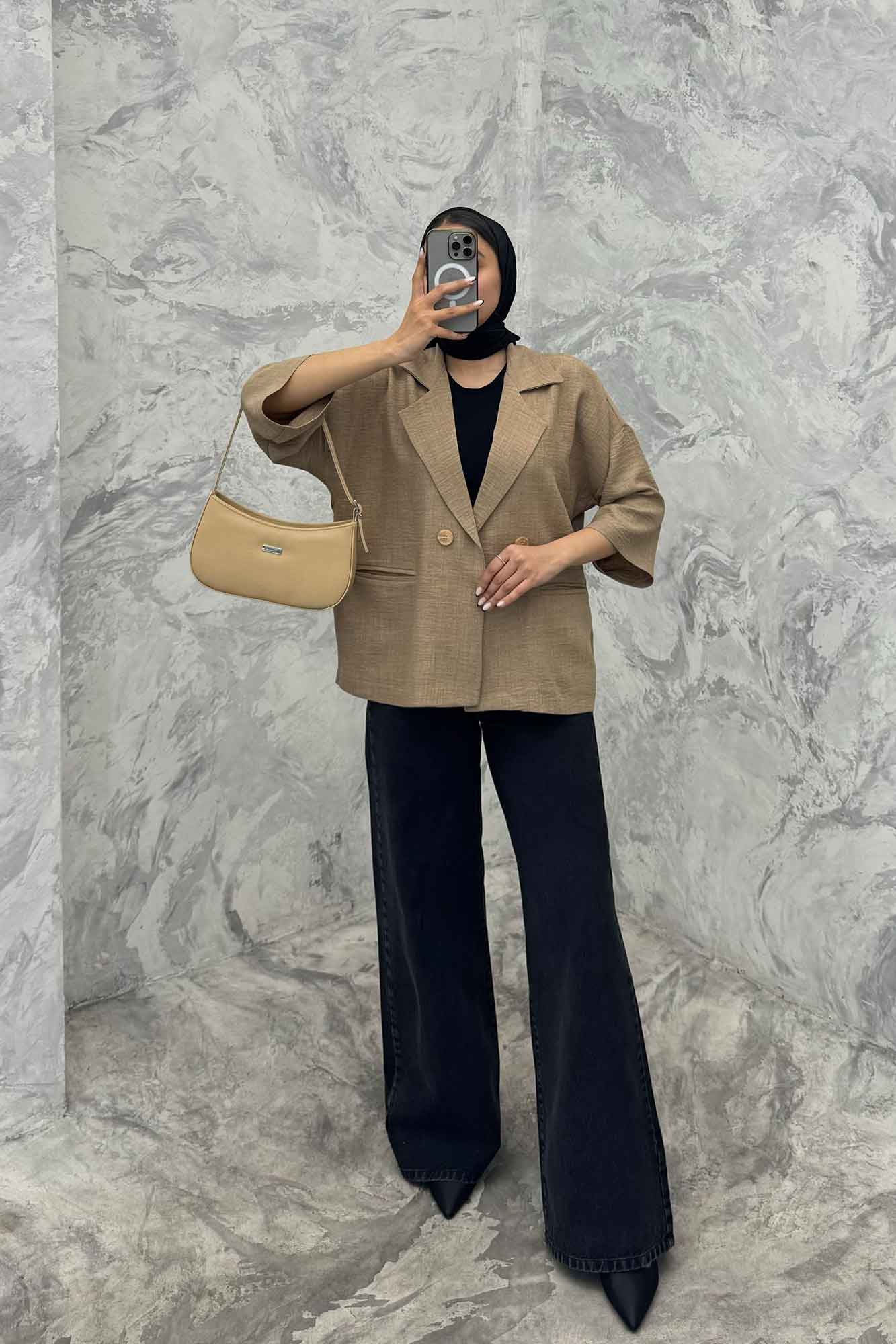 مانتو کتی آستین سه رب یقه انگلیسی شانتونR