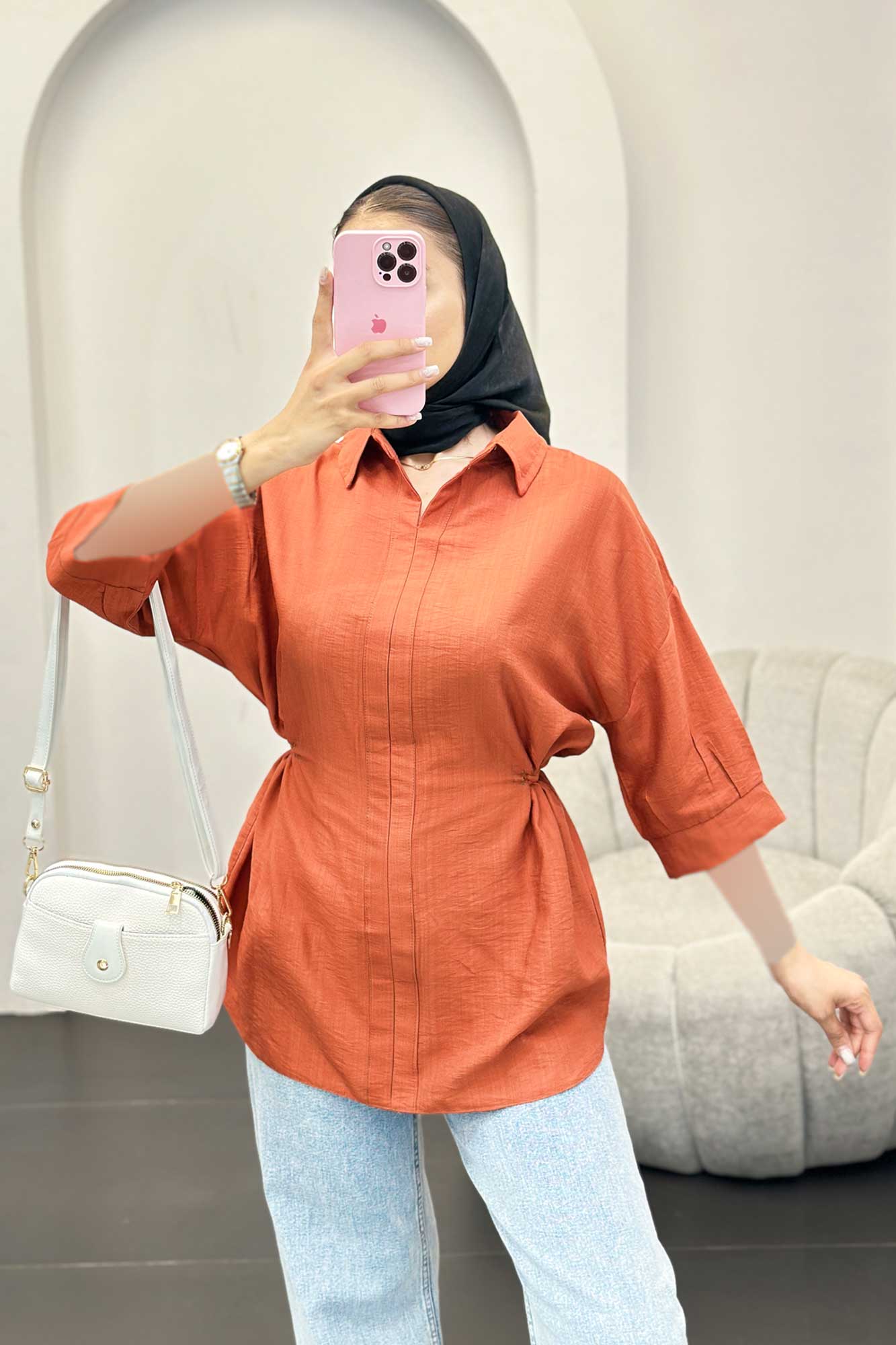 شومیز بابوس کمر گت دار آستین پیله