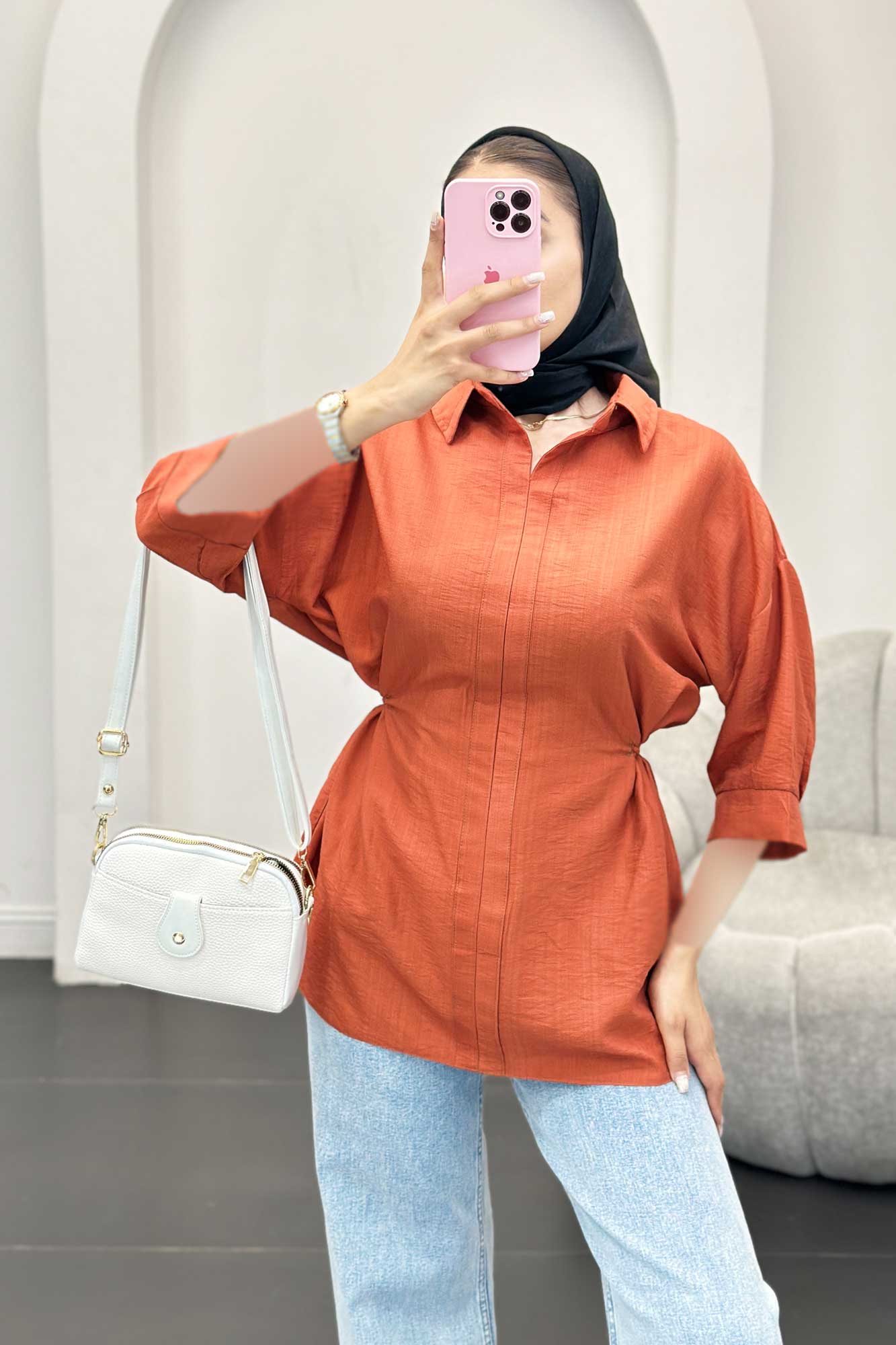 شومیز بابوس کمر گت دار آستین پیله