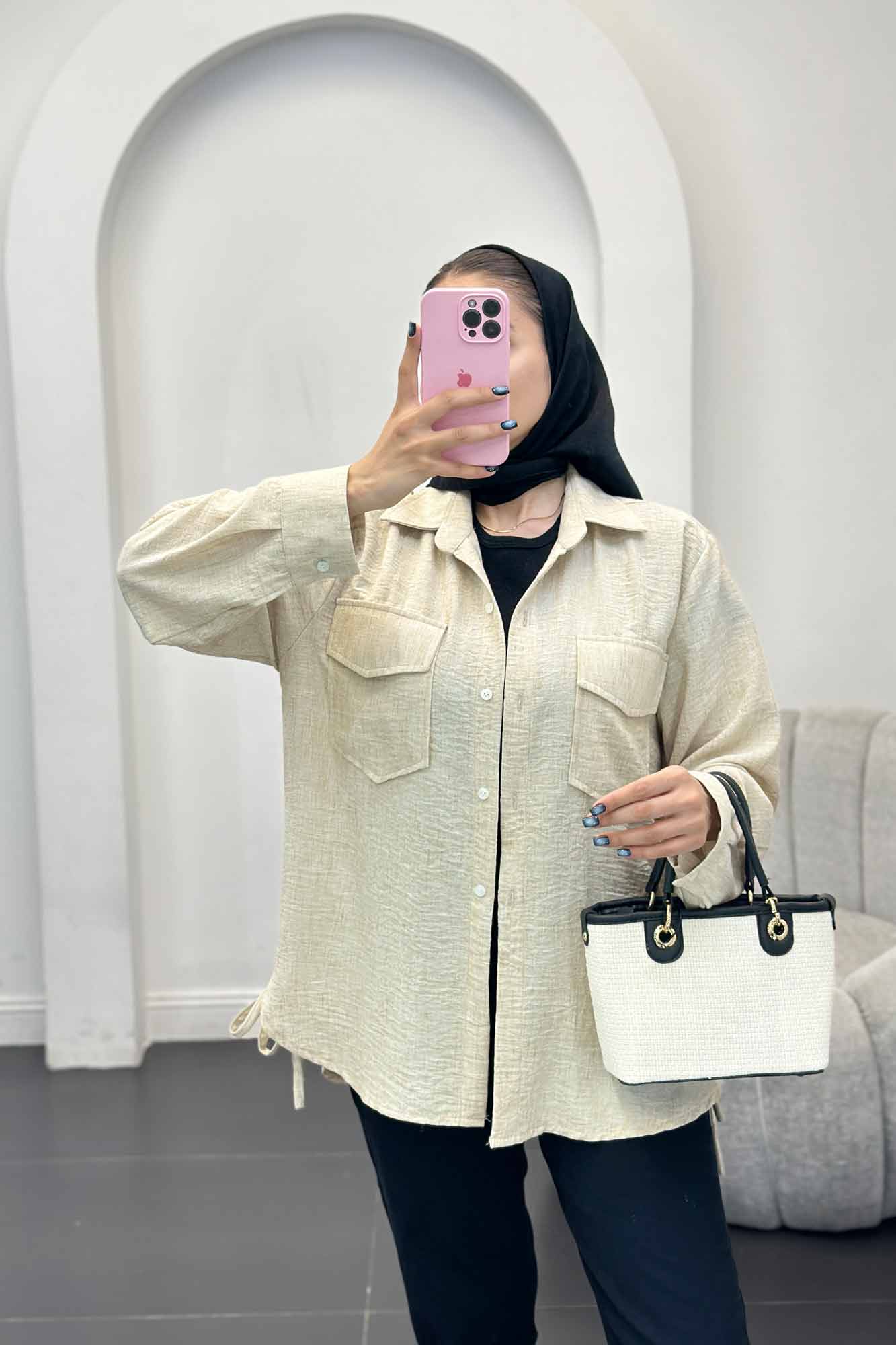 شومیز شانتون برفکی بغل بند دار