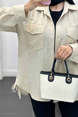 شومیز شانتون برفکی بغل بند دار