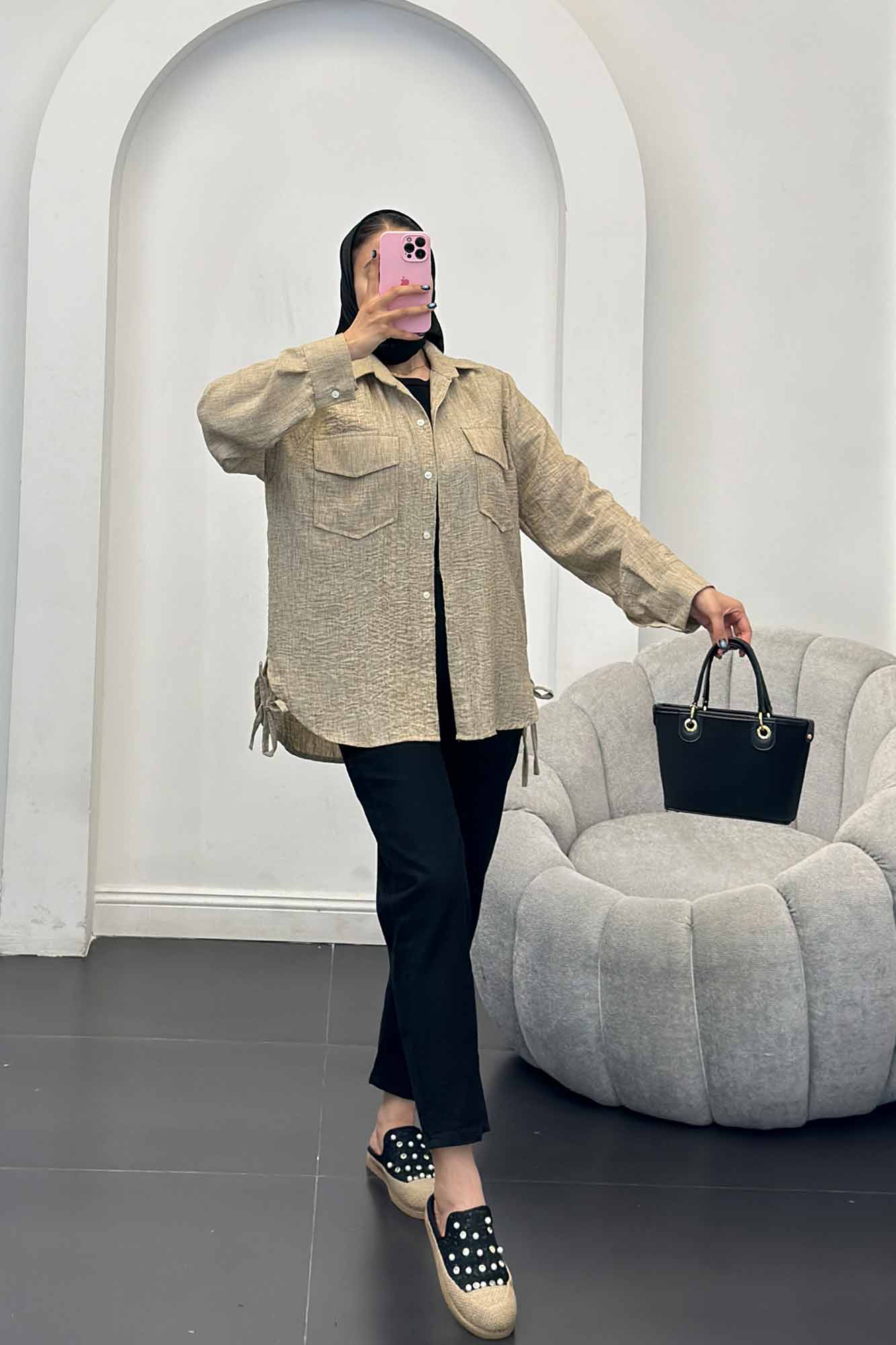 شومیز شانتون برفکی بغل بند دار