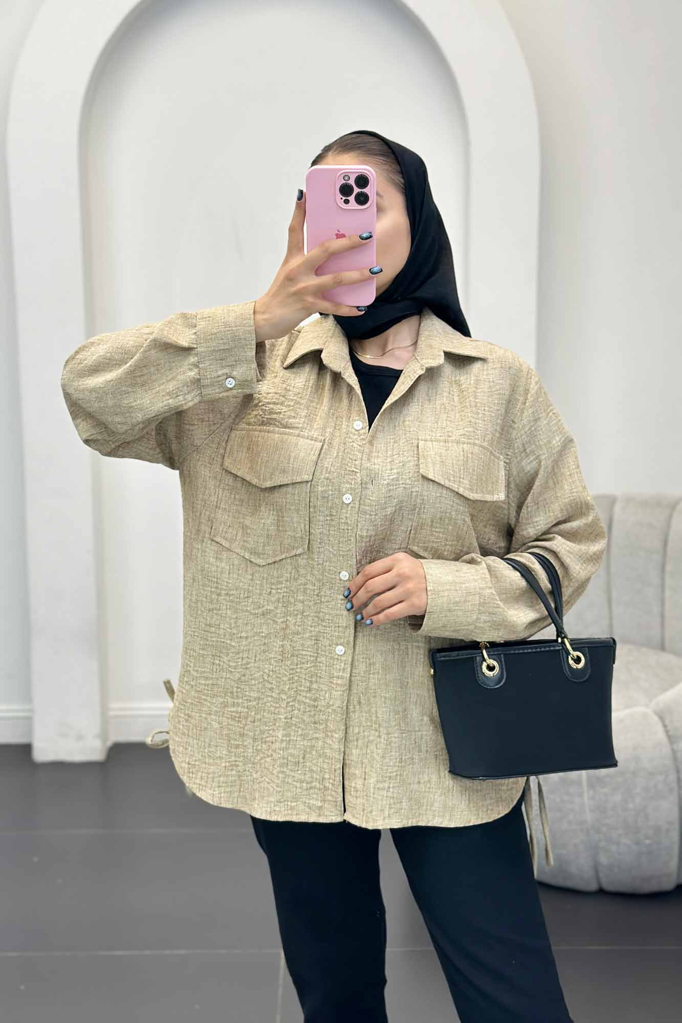 شومیز شانتون برفکی بغل بند دار