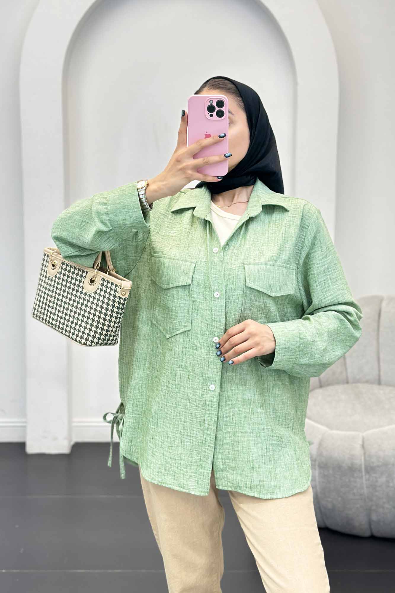 شومیز شانتون برفکی بغل بند دار