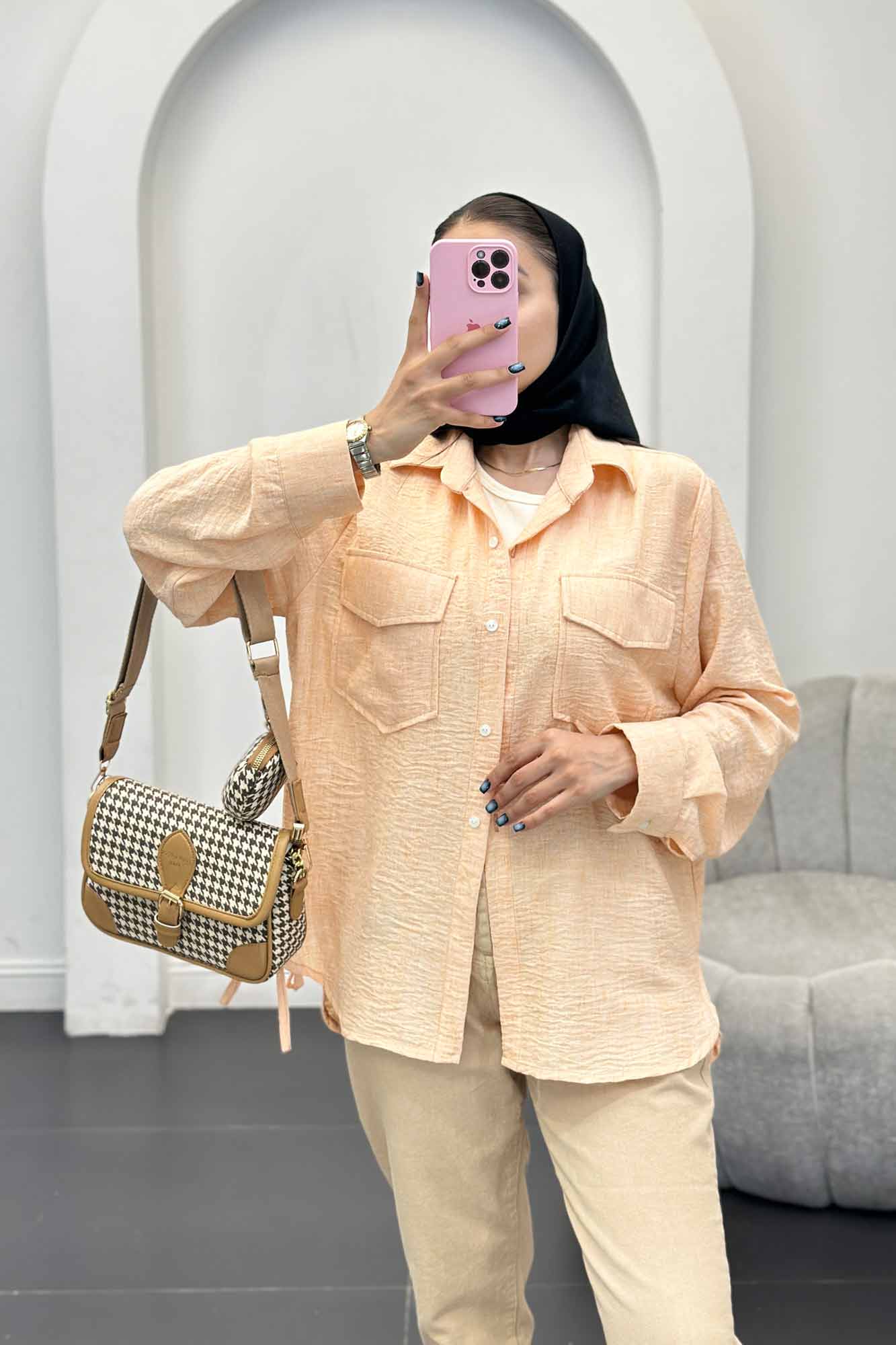 شومیز شانتون برفکی بغل بند دار