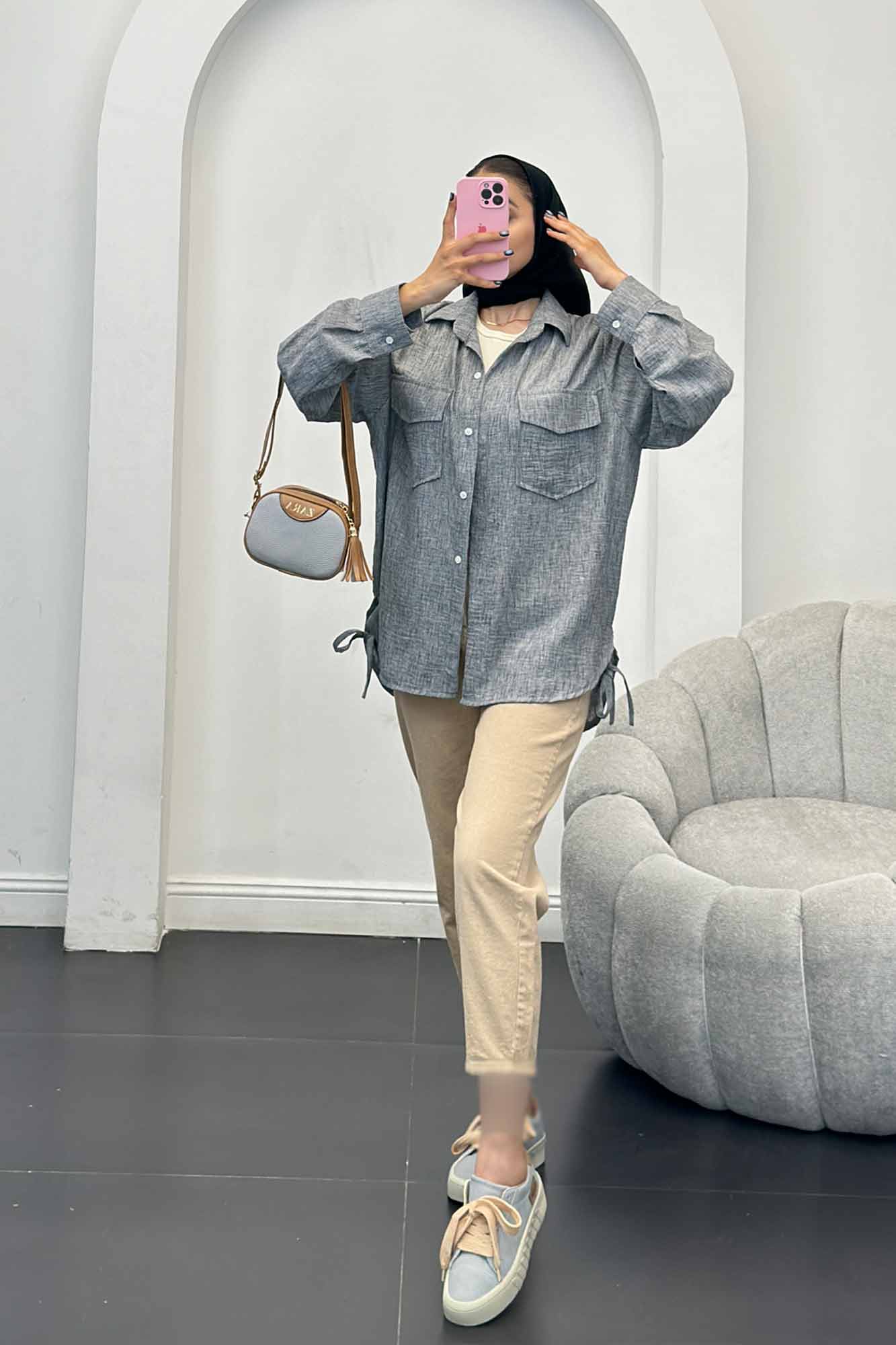 شومیز شانتون برفکی بغل بند دار