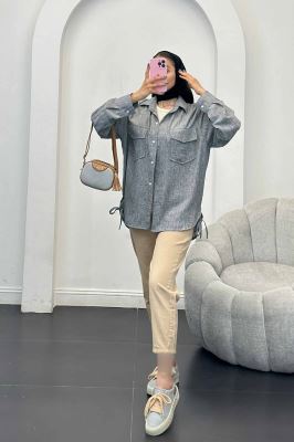 شومیز شانتون برفکی بغل بند دار