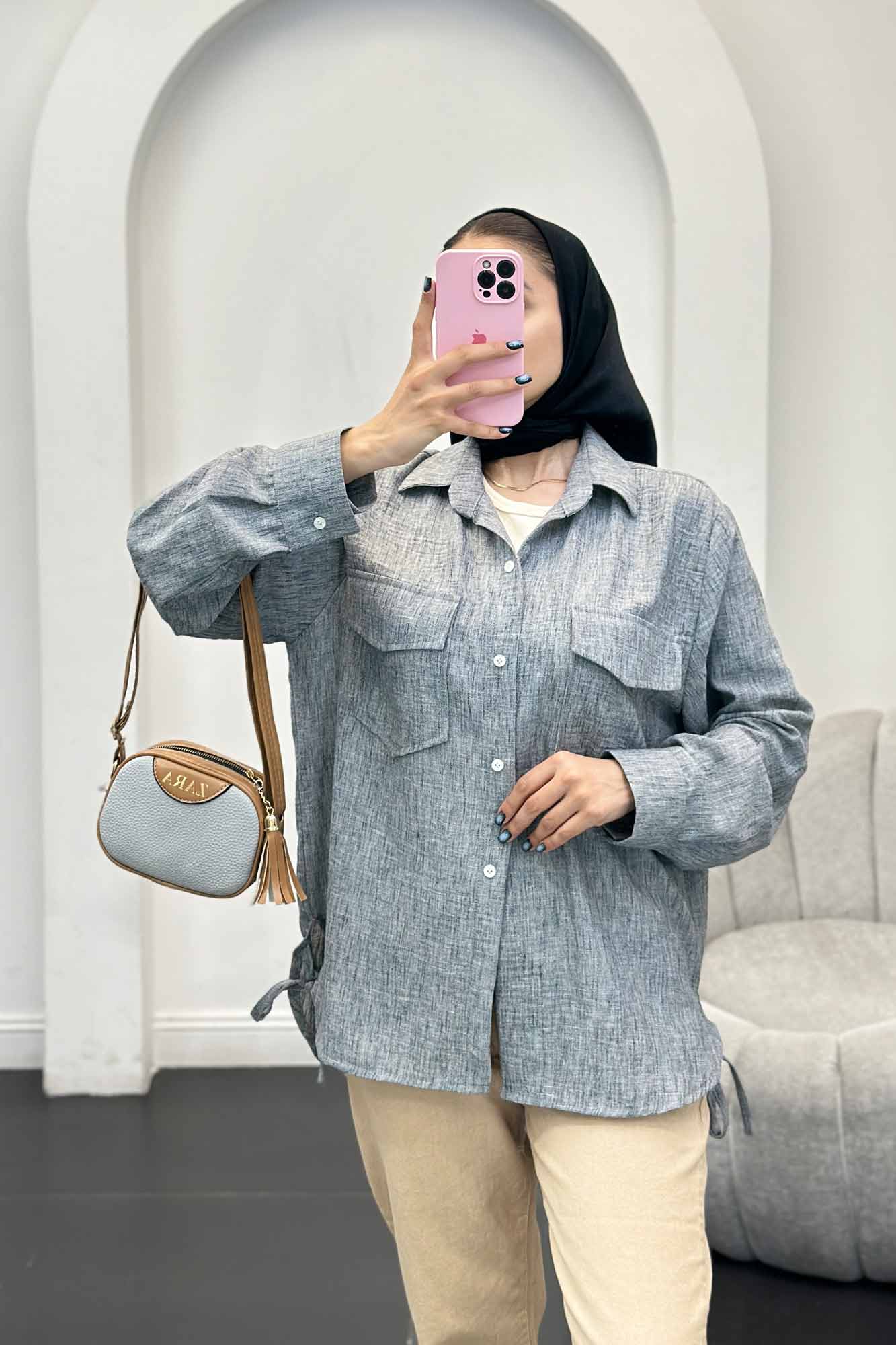 شومیز شانتون برفکی بغل بند دار