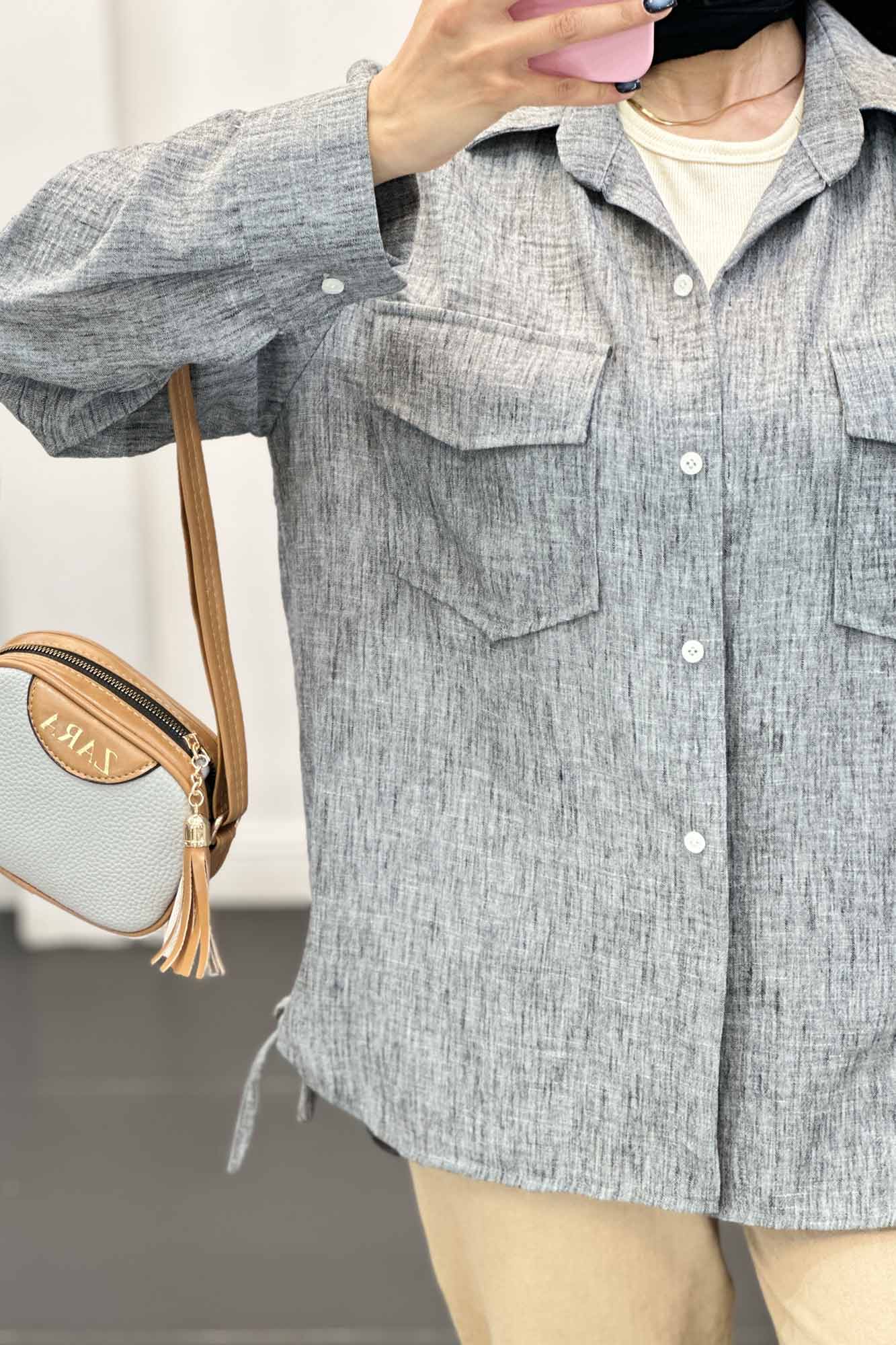 شومیز شانتون برفکی بغل بند دار