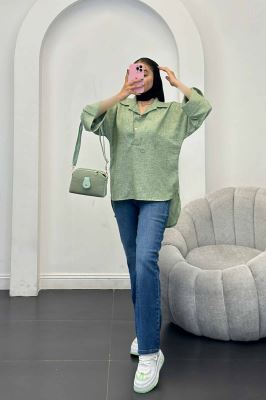 بلوز شانتون برفکی دو یقه پشت بلند