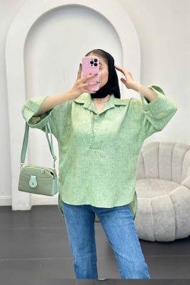 بلوز شانتون برفکی دو یقه پشت بلند