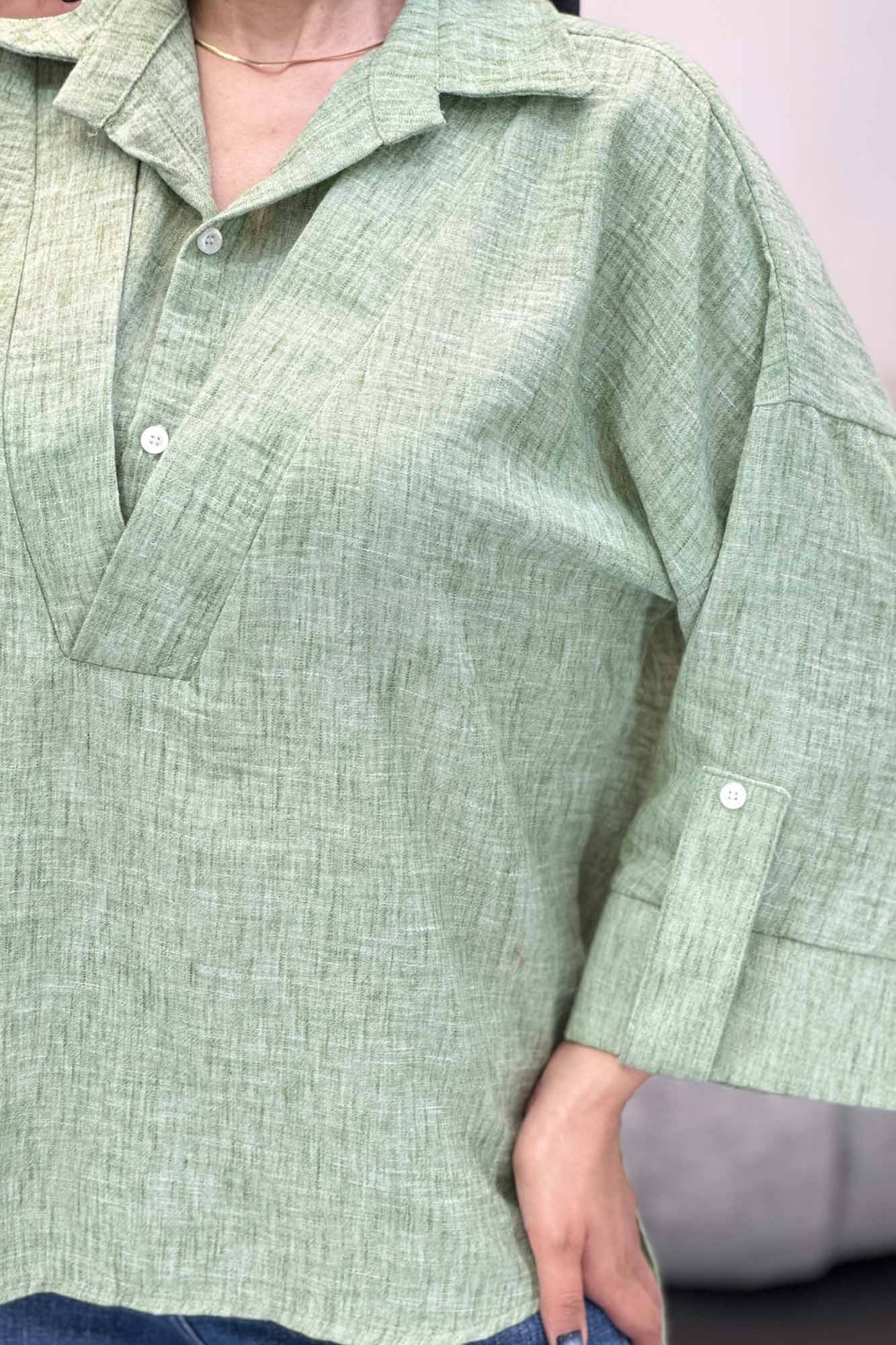 بلوز شانتون برفکی دو یقه پشت بلند