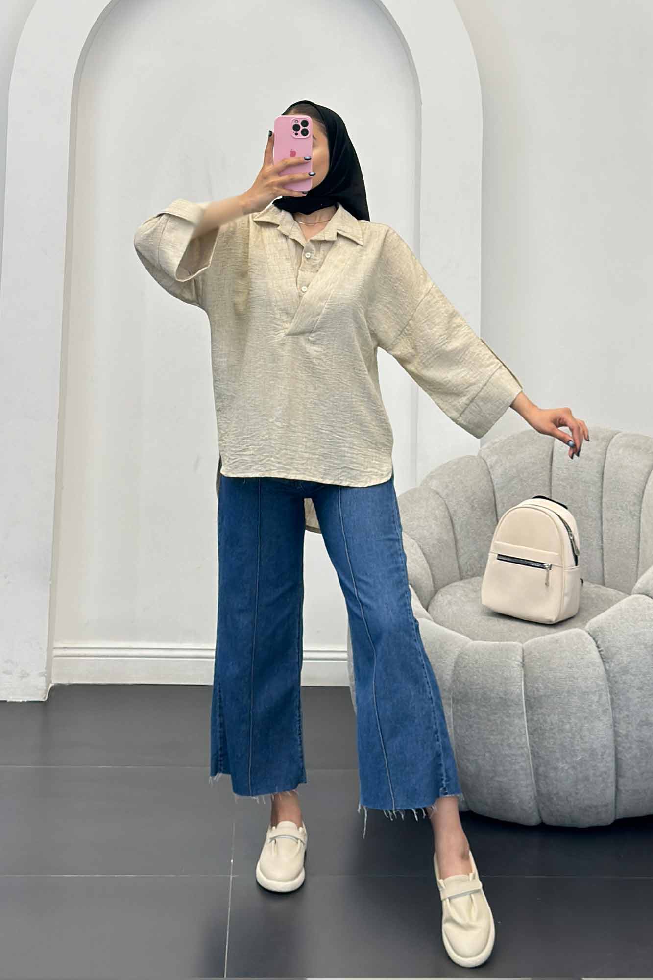 بلوز شانتون برفکی دو یقه پشت بلند