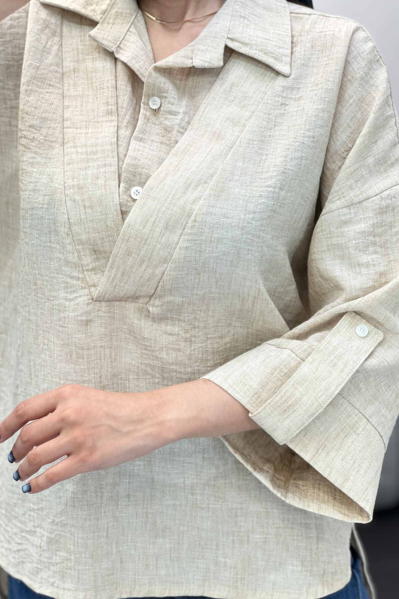 بلوز شانتون برفکی دو یقه پشت بلند