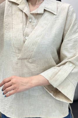 بلوز شانتون برفکی دو یقه پشت بلند