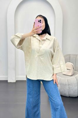 بلوز شانتون برفکی دو یقه پشت بلند