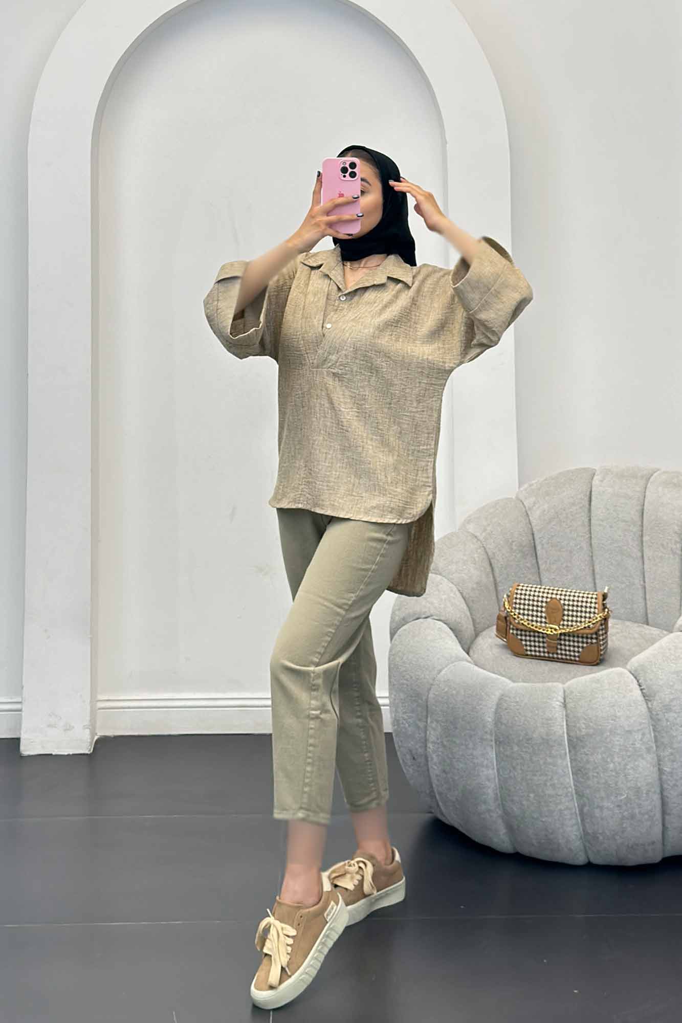 بلوز شانتون برفکی دو یقه پشت بلند