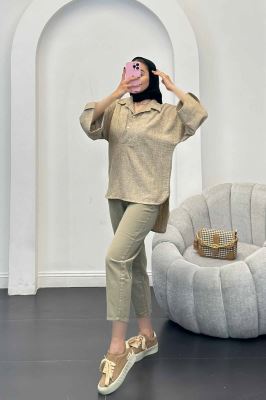 بلوز شانتون برفکی دو یقه پشت بلند