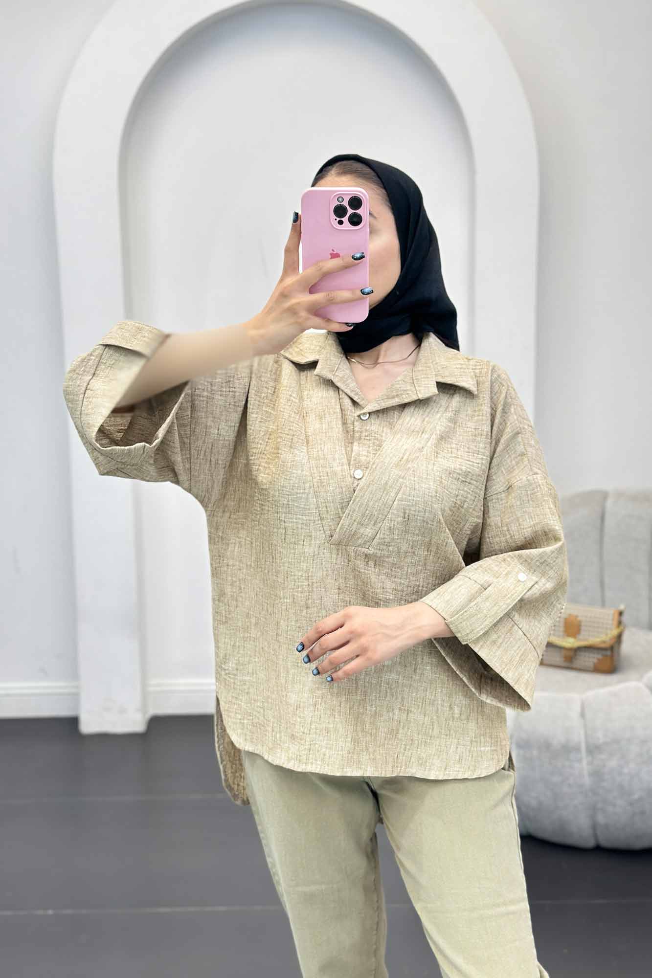 بلوز شانتون برفکی دو یقه پشت بلند