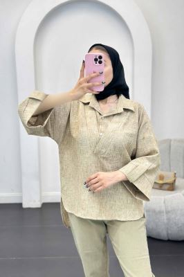 بلوز شانتون برفکی دو یقه پشت بلند