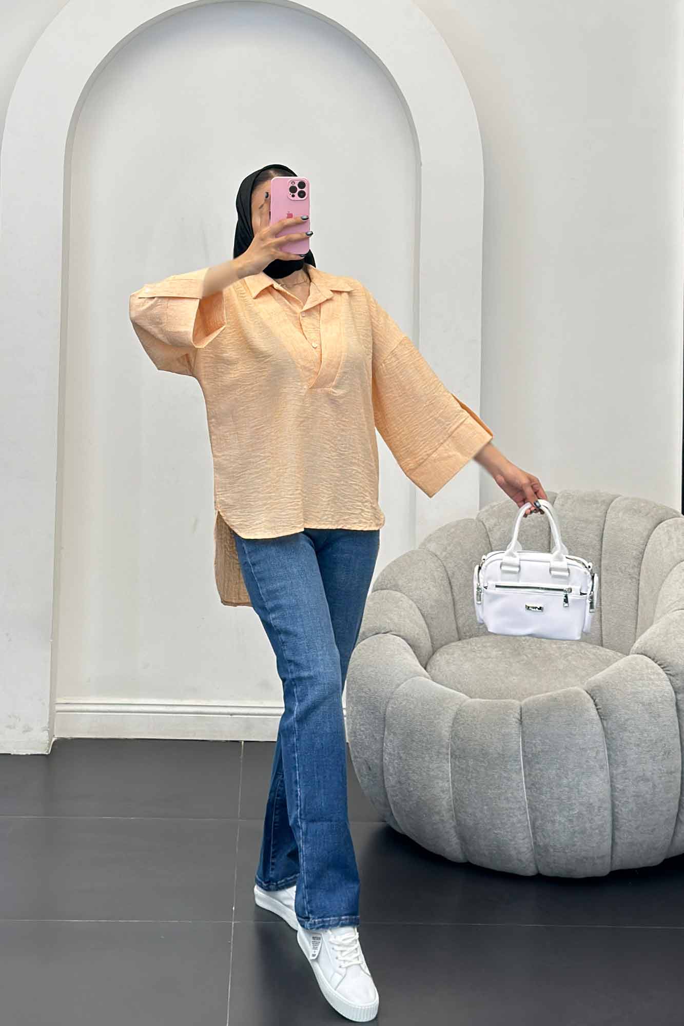 بلوز شانتون برفکی دو یقه پشت بلند