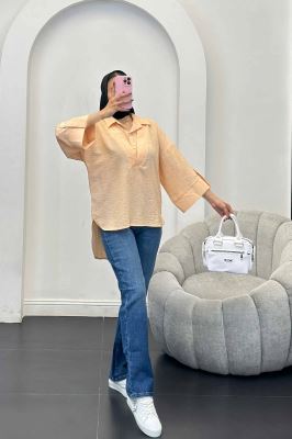 بلوز شانتون برفکی دو یقه پشت بلند