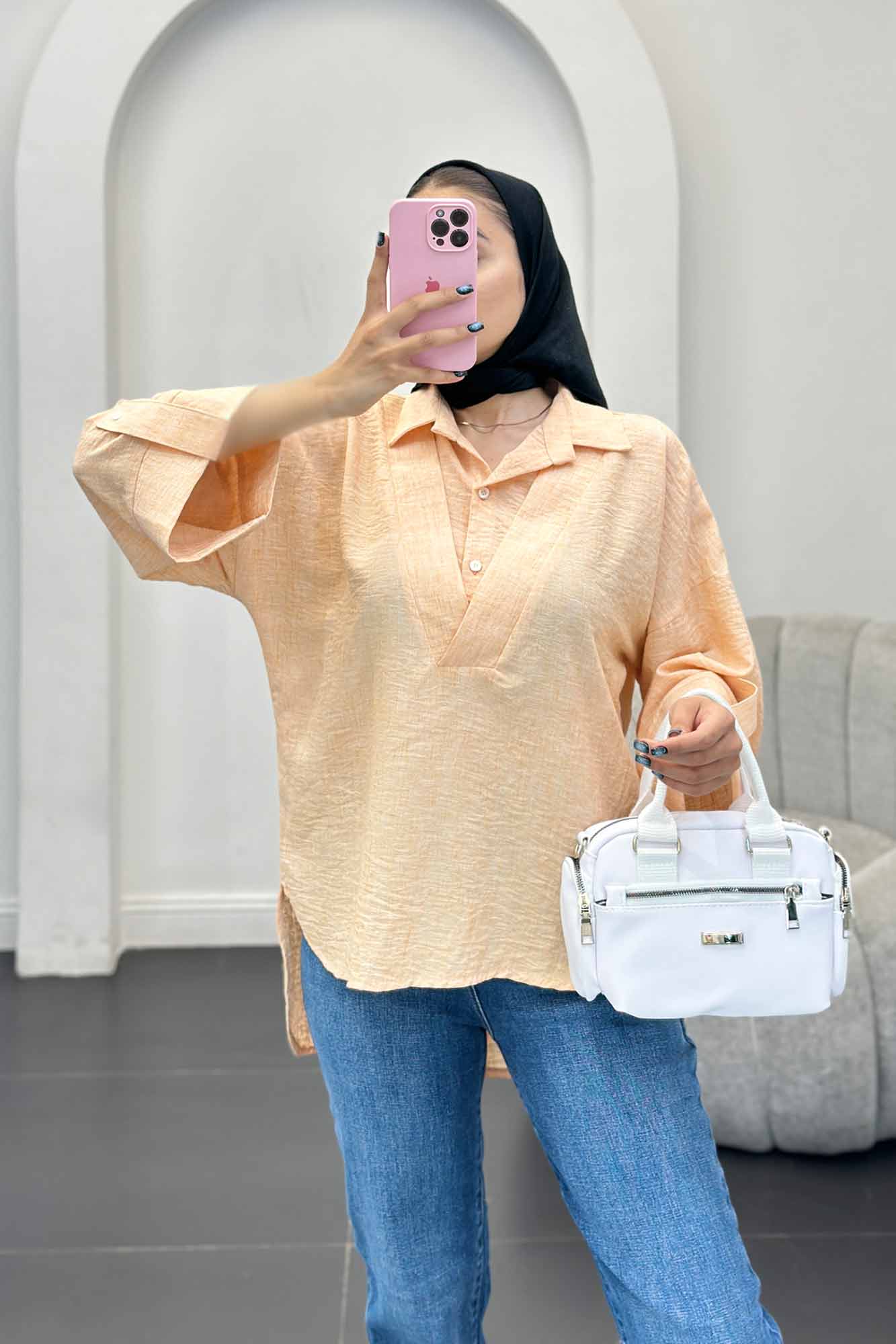 بلوز شانتون برفکی دو یقه پشت بلند