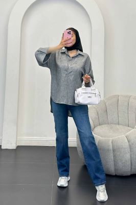 بلوز شانتون برفکی دو یقه پشت بلند