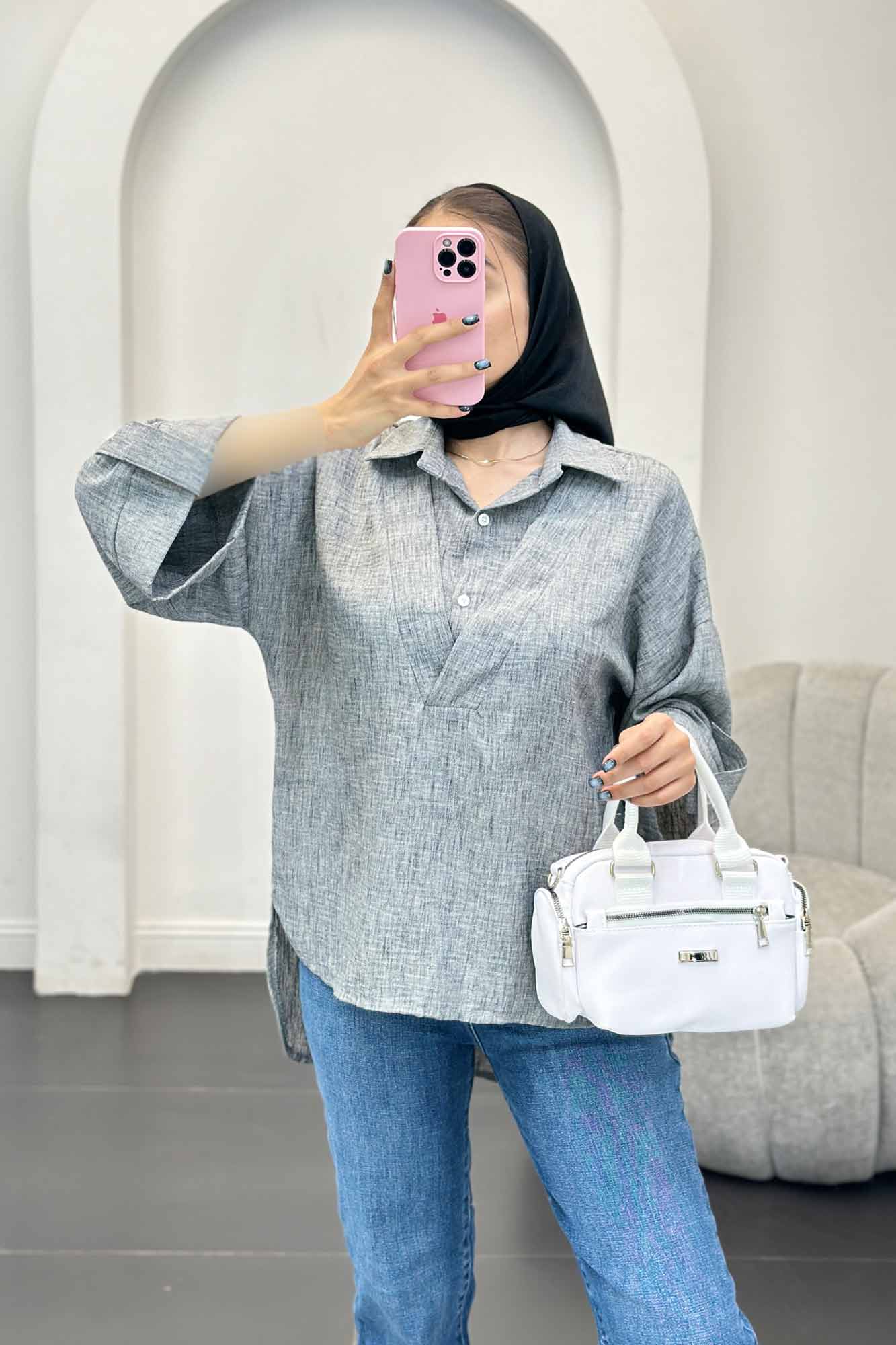 بلوز شانتون برفکی دو یقه پشت بلند