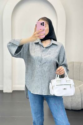 بلوز شانتون برفکی دو یقه پشت بلند