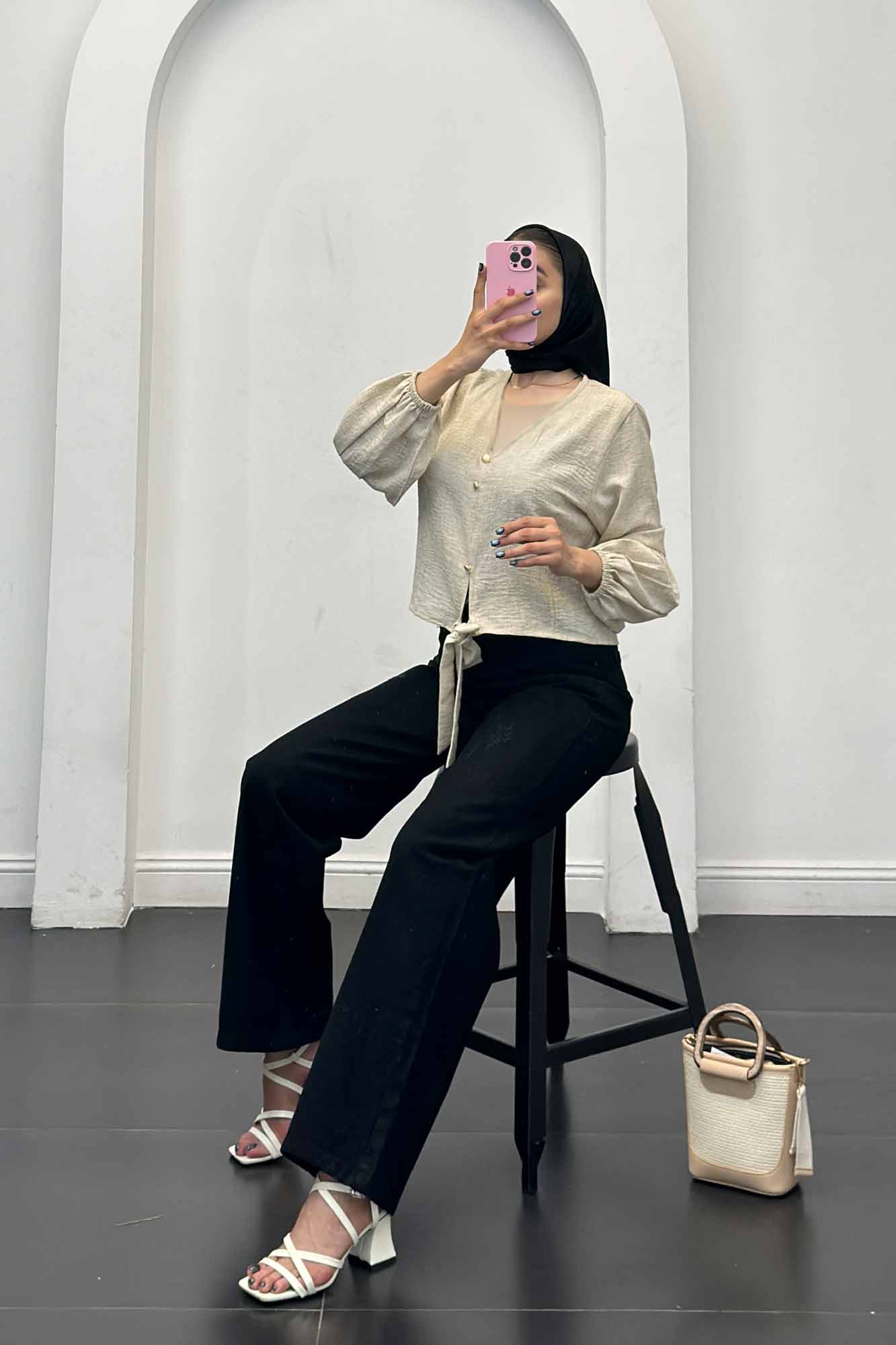 شومیز شانتون برفکی پایین گره