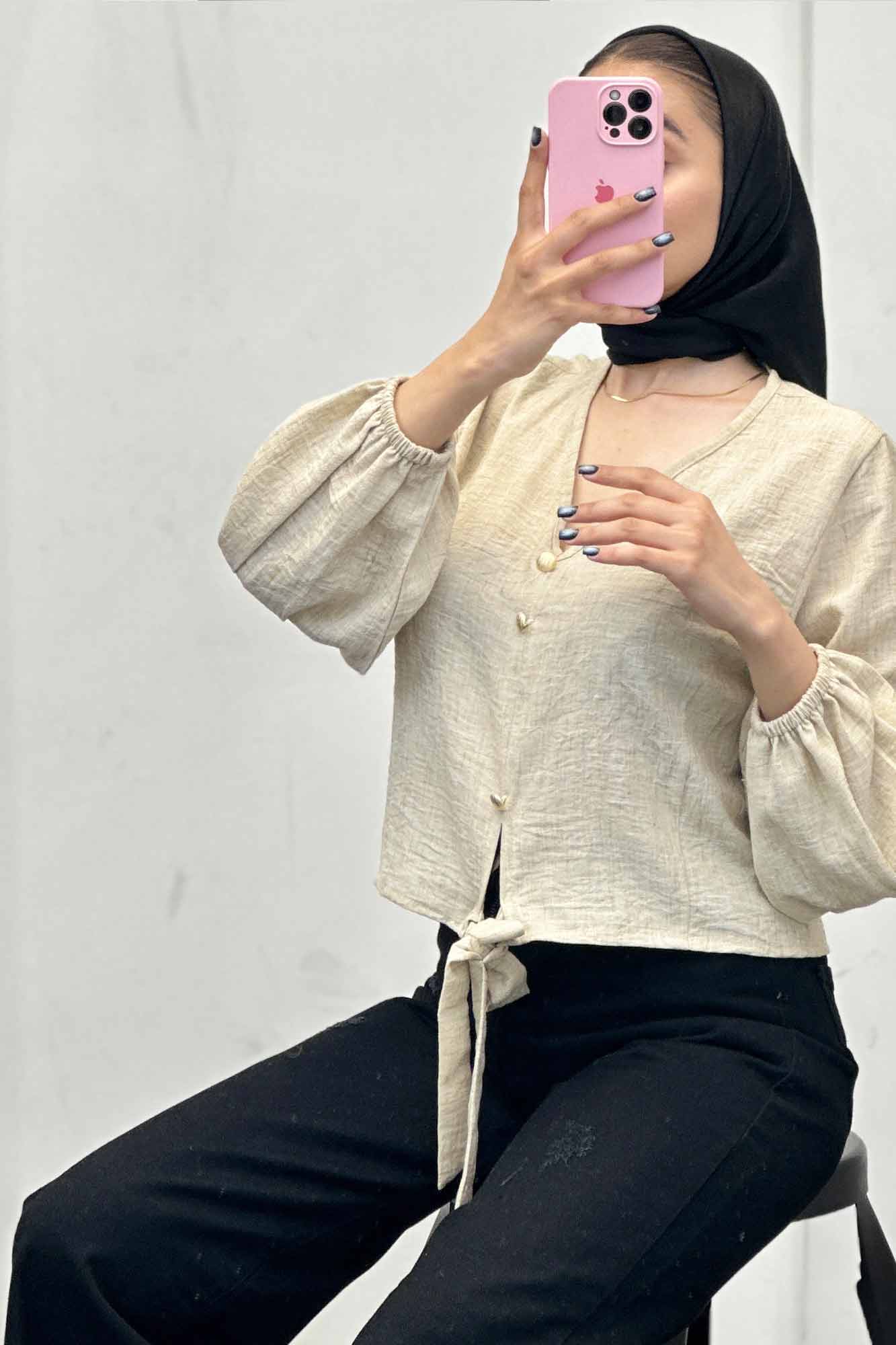 شومیز شانتون برفکی پایین گره