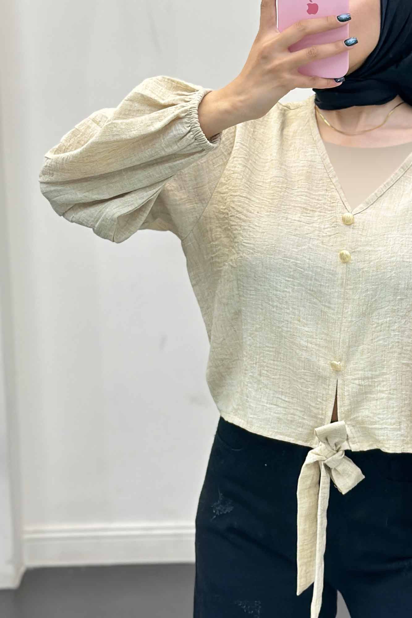 شومیز شانتون برفکی پایین گره