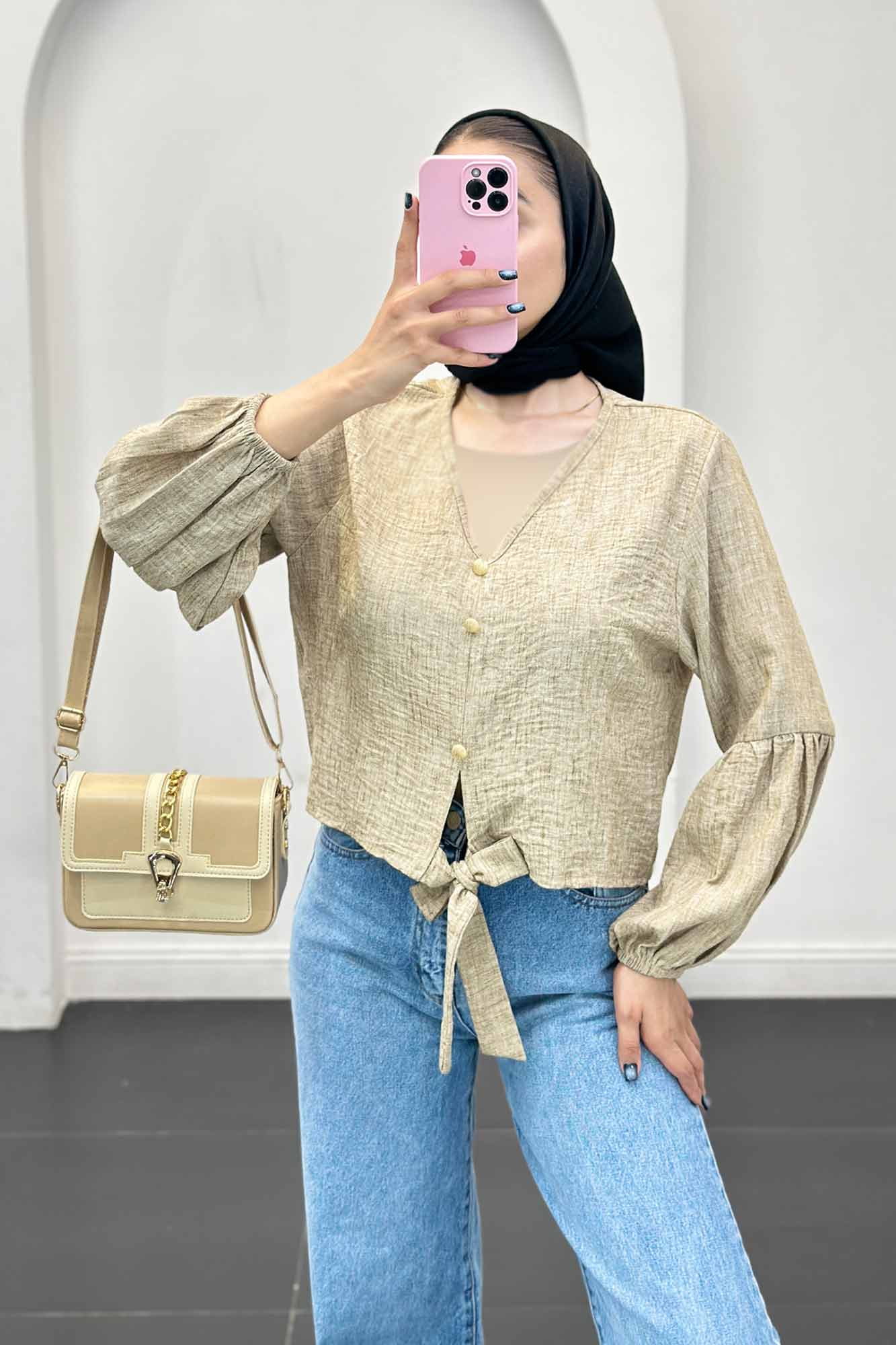 شومیز شانتون برفکی پایین گره