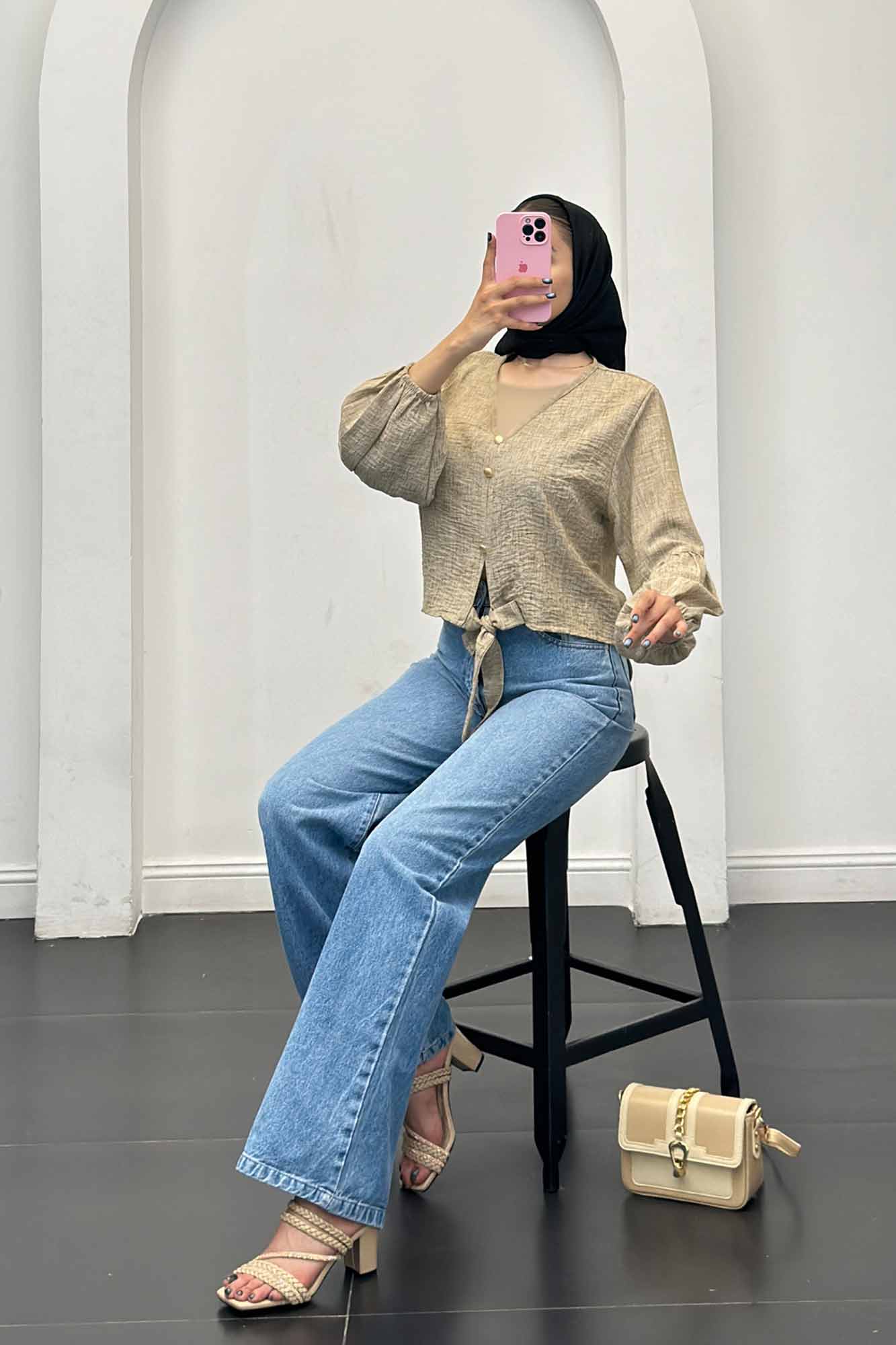 شومیز شانتون برفکی پایین گره