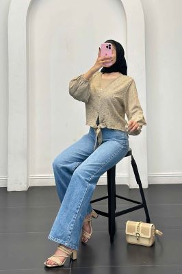 شومیز شانتون برفکی پایین گره