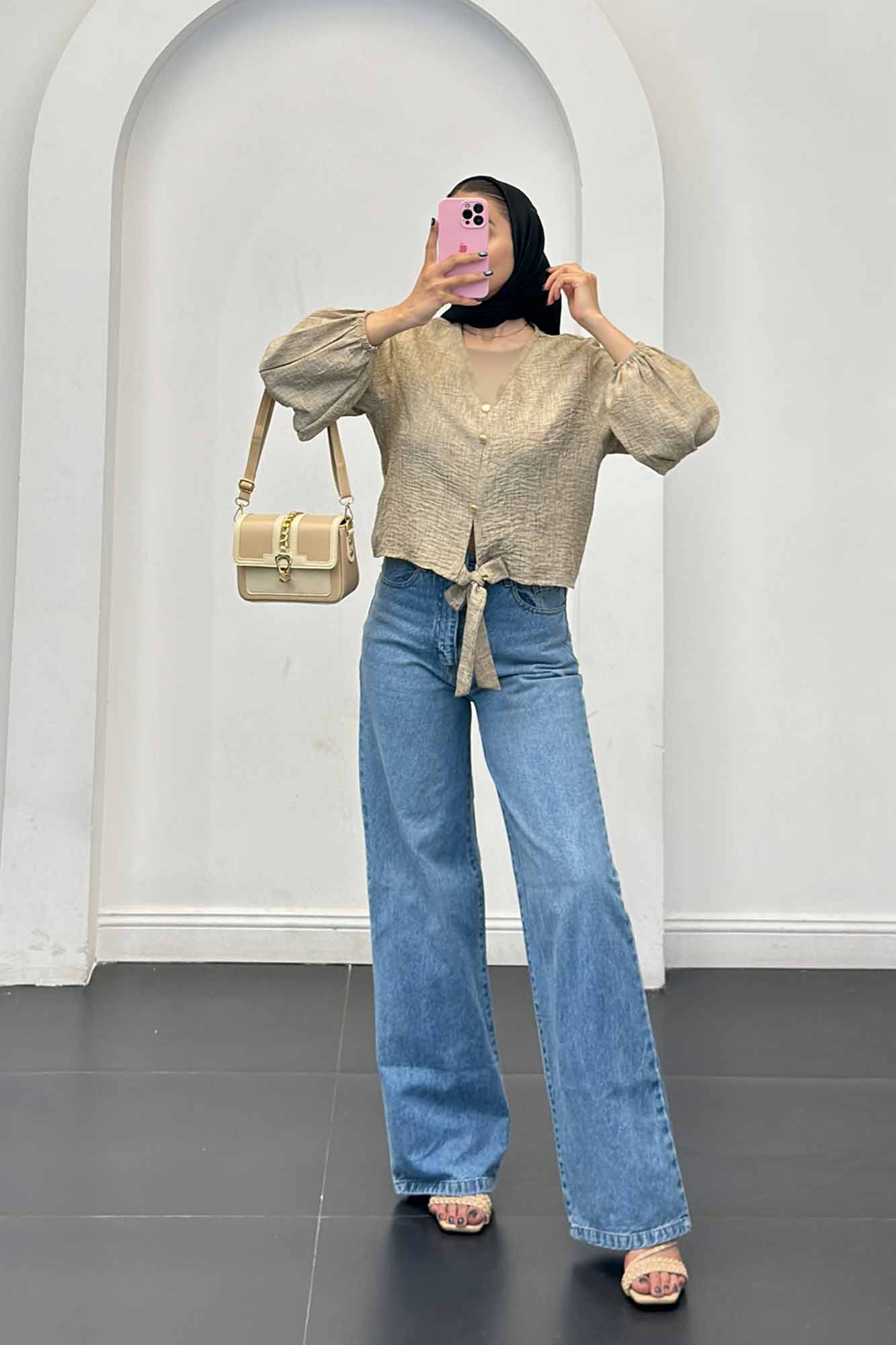 شومیز شانتون برفکی پایین گره