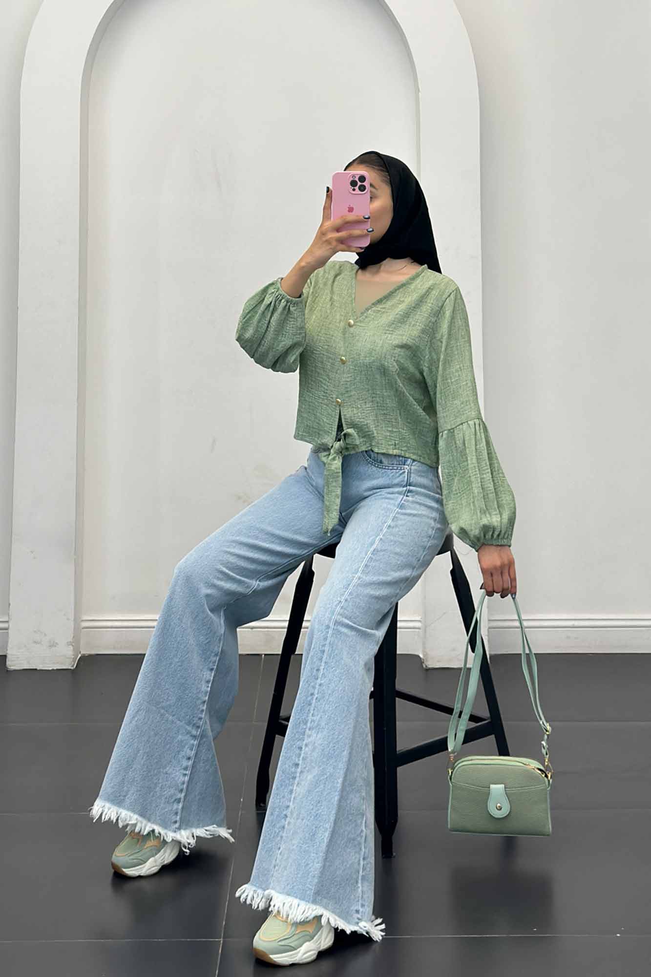 شومیز شانتون برفکی پایین گره