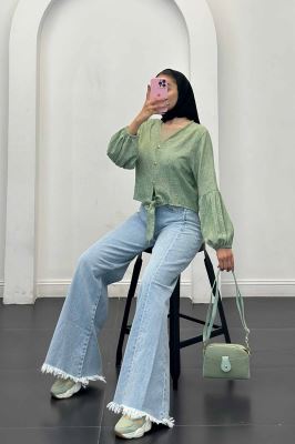 شومیز شانتون برفکی پایین گره