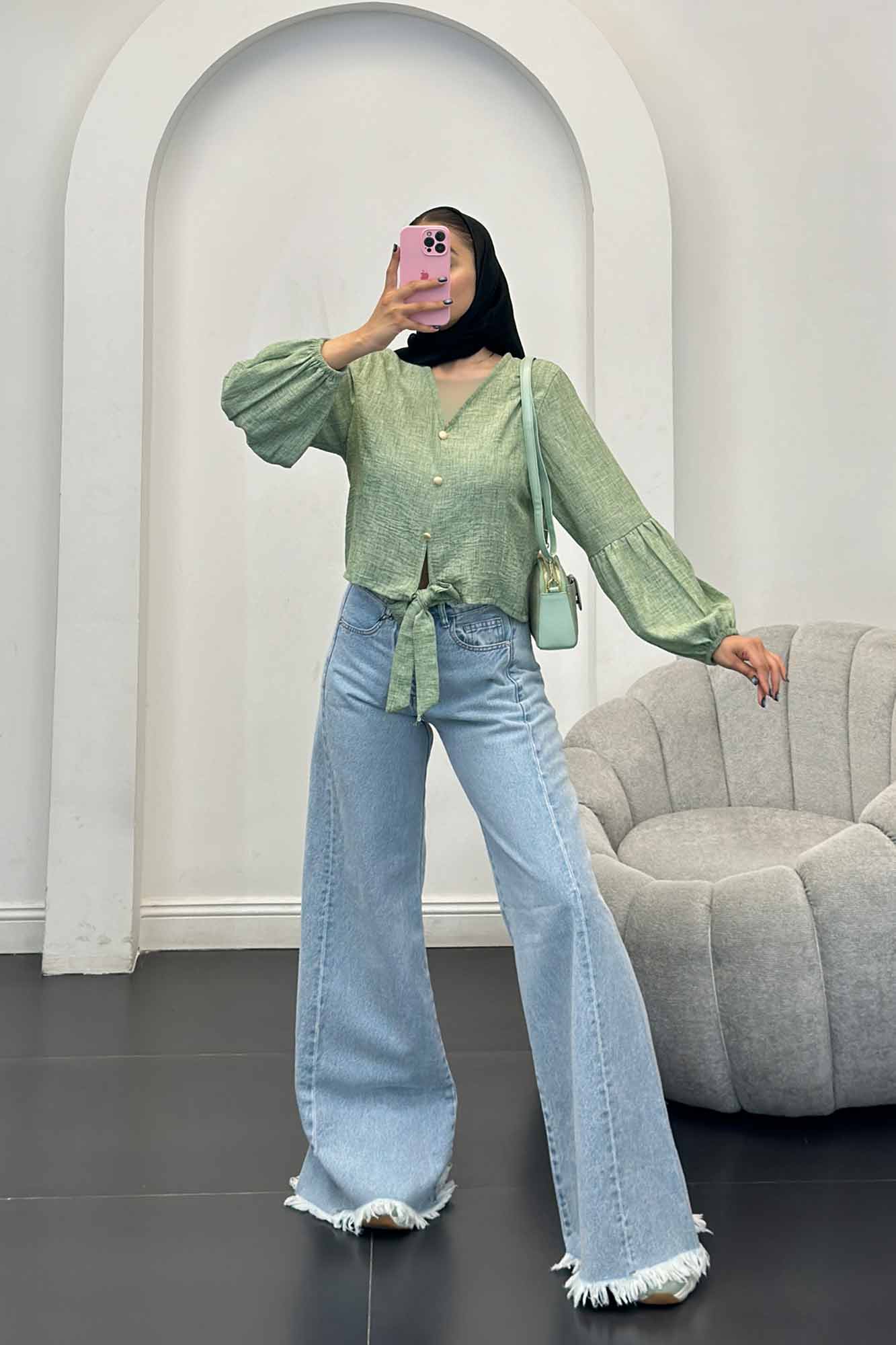 شومیز شانتون برفکی پایین گره