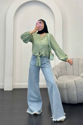 شومیز شانتون برفکی پایین گره