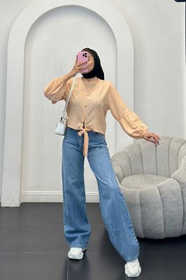 شومیز شانتون برفکی پایین گره