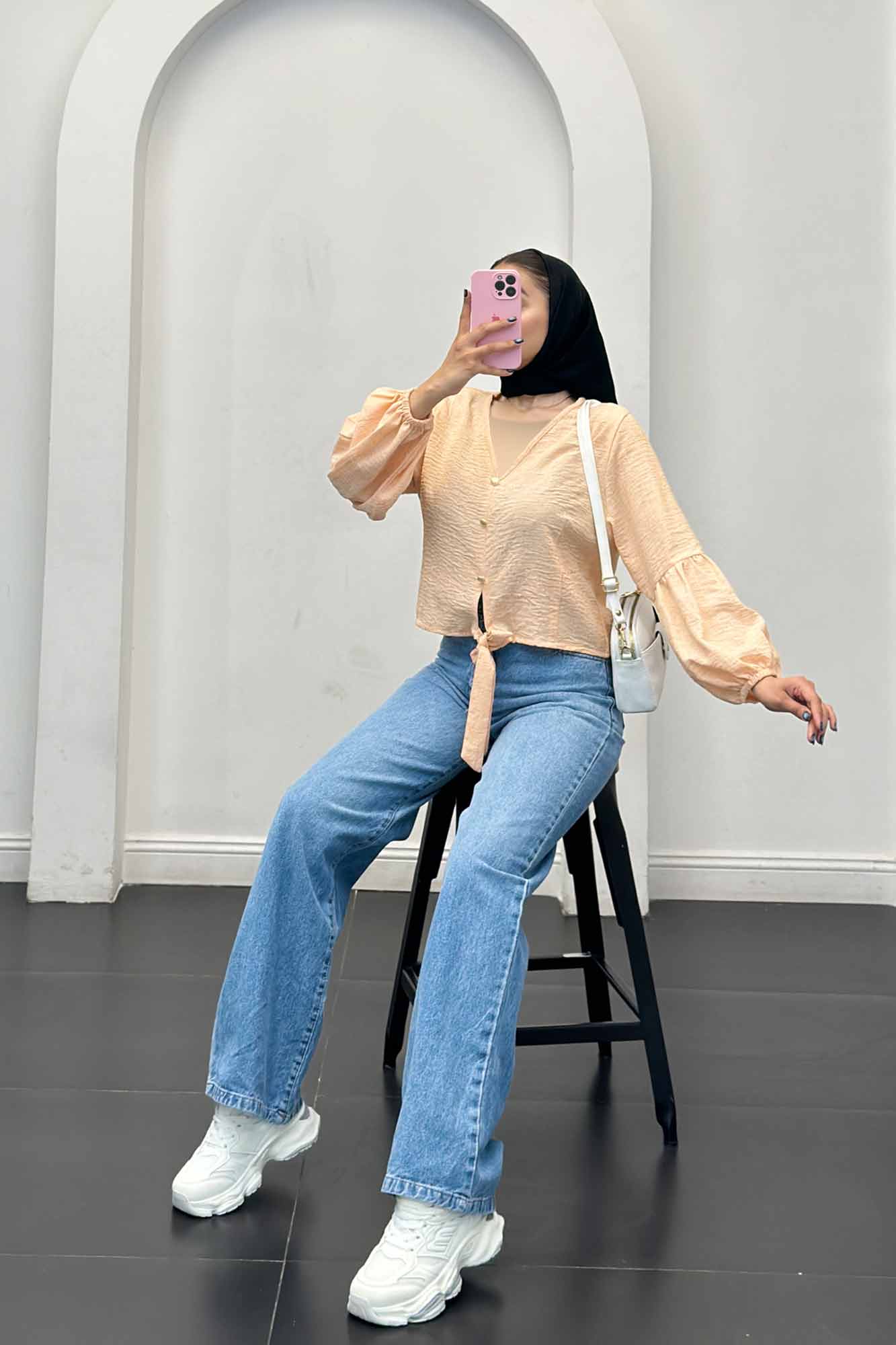 شومیز شانتون برفکی پایین گره