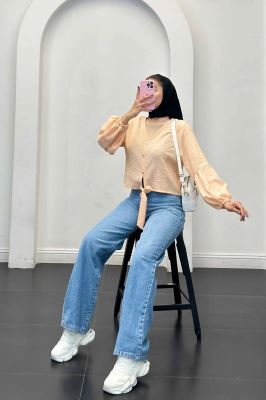 شومیز شانتون برفکی پایین گره