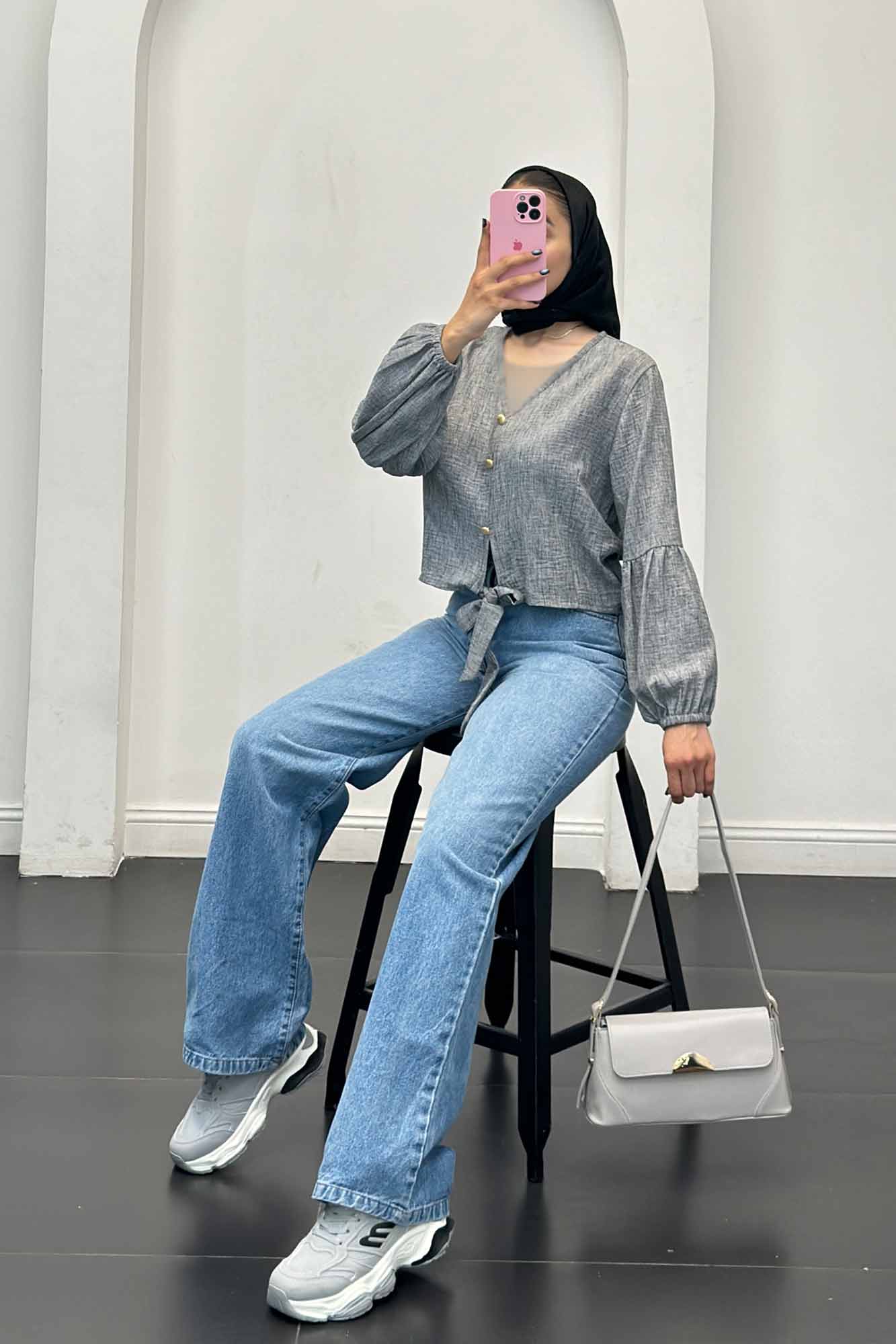 شومیز شانتون برفکی پایین گره