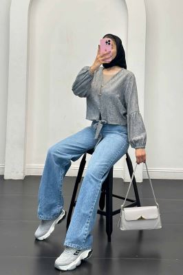 شومیز شانتون برفکی پایین گره