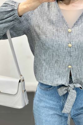 شومیز شانتون برفکی پایین گره