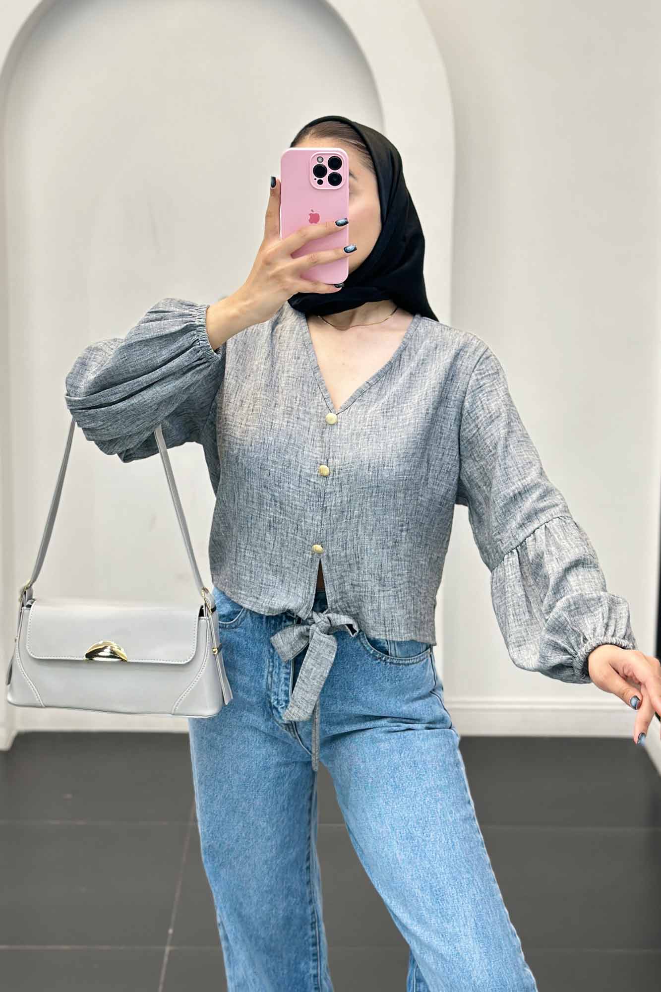 شومیز شانتون برفکی پایین گره